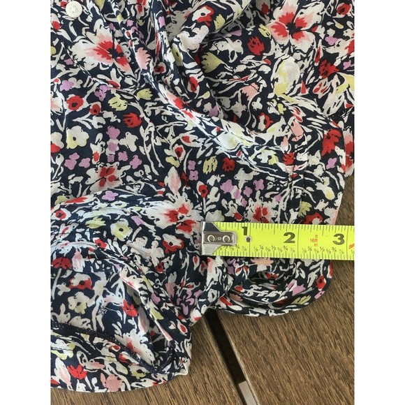 Poupette St Barth Navy Floral Romper Women’s S Frayed Hem Half Sleeve V Neck - Picture 8 of 13